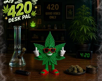 Funny Pot Leaf Figurine – 420 Desk Decor – Stoner Gift – Sarcastic Leaf Buddy