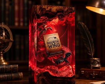 Dragon Book Resin Lamp, Fantasy Romance LED Night Light, Book Lover Desk Decor, Red Dragon Library Lamp, Reader Gift