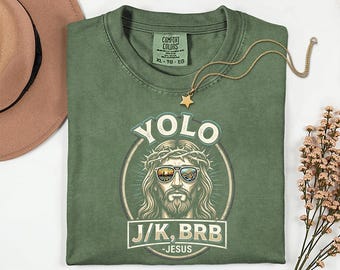 Maglietta Jesus YOLO JK BRB, maglietta religiosa con umorismo cristiano