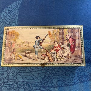 Vintage Jamin Fruit Candies Tin - Renaissance Scene Faux Marble