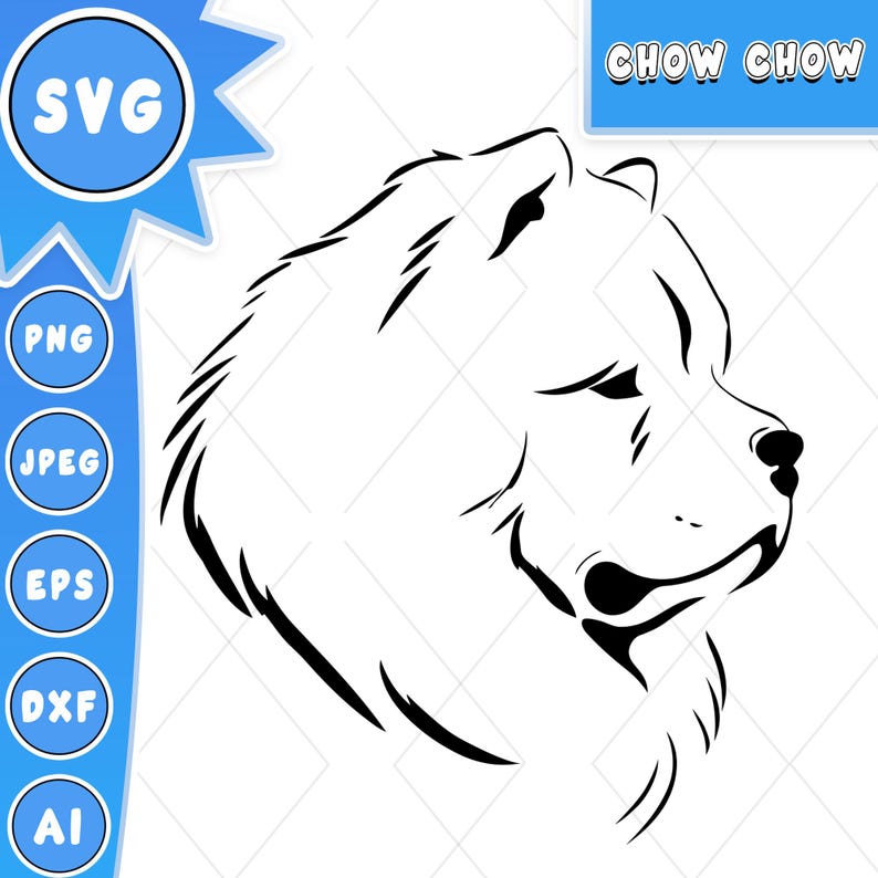 Chow Chow Head Svg Cut File, Dog Svg, Dog Outline Vector | Minimal ...