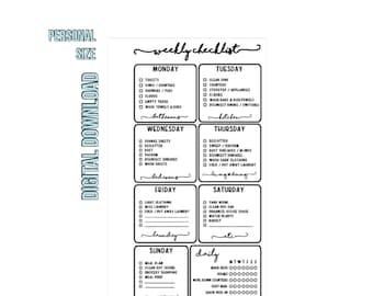 PRINTABLE - Personal Size Planner Cleaning Checklist Planner Insert | Planner Weekly Checklist | Chore Checklist