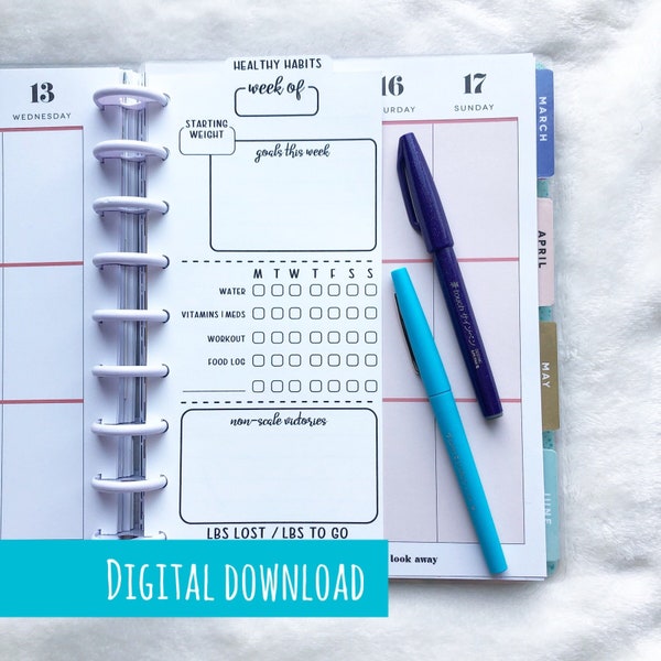 PRINTABLE - CLASSIC Happy Planner Healthy Habit Tracker | Classic Happy Planner Insert | Weight loss Tracker