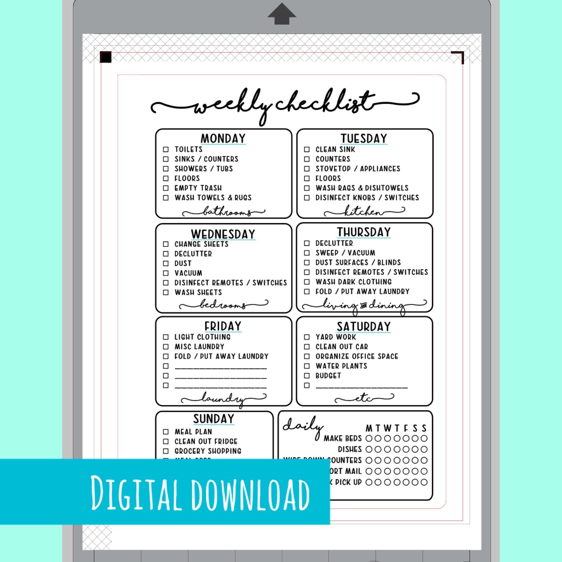 PRINTABLE CLASSIC Happy Planner Cleaning Checklist Planner - Etsy