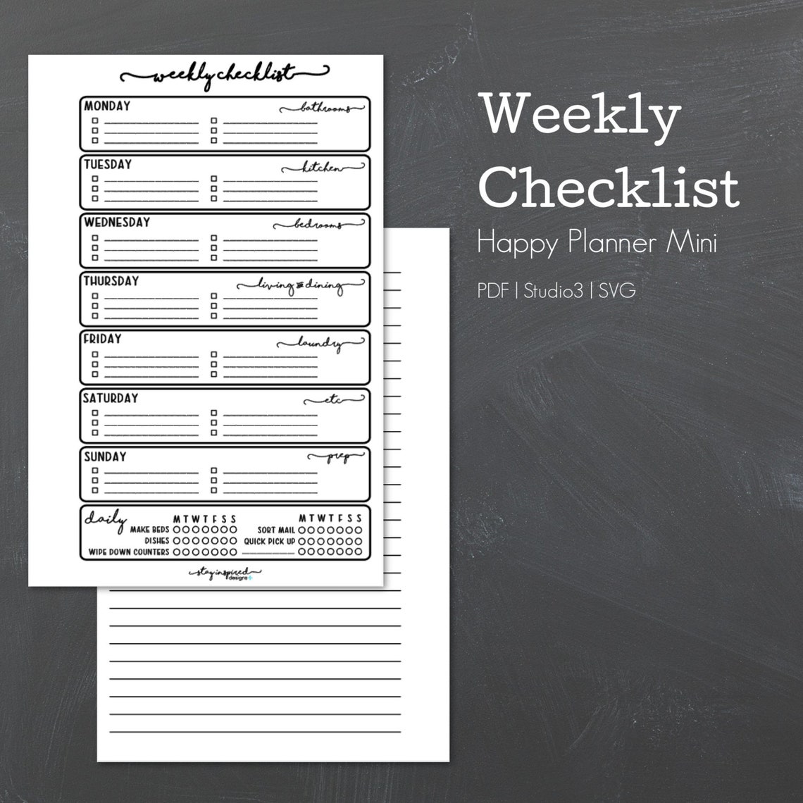 PRINTABLE MINI Happy Planner BLANK Cleaning Checklist - Etsy