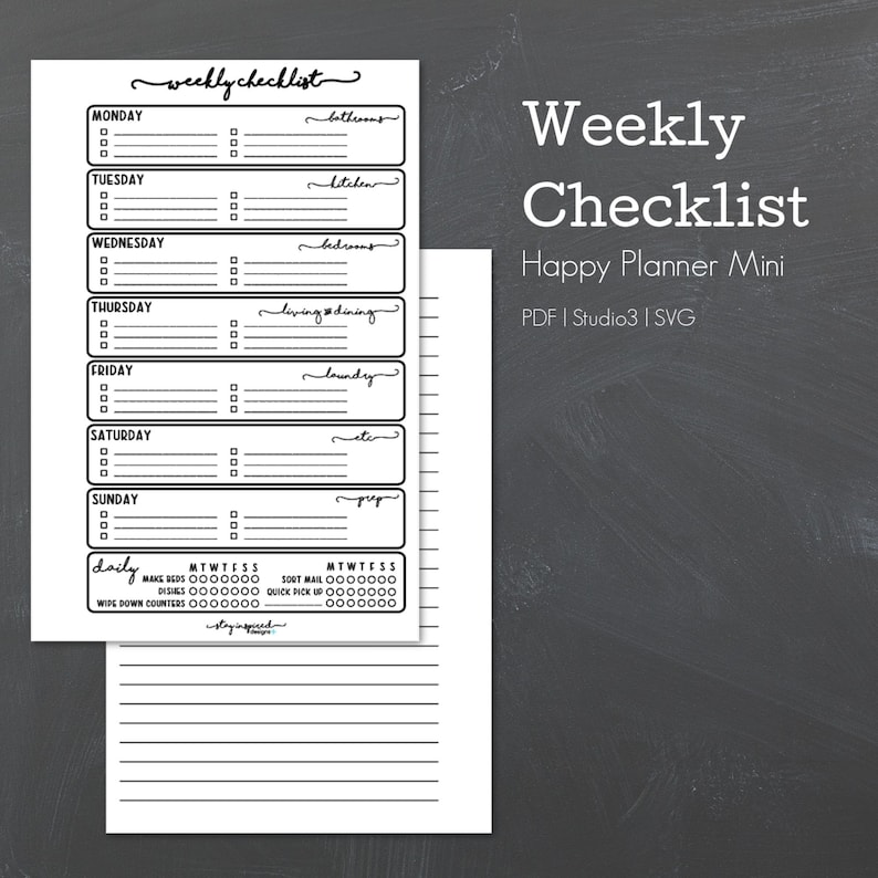 PRINTABLE MINI Happy Planner BLANK Cleaning Checklist Planner Insert ...