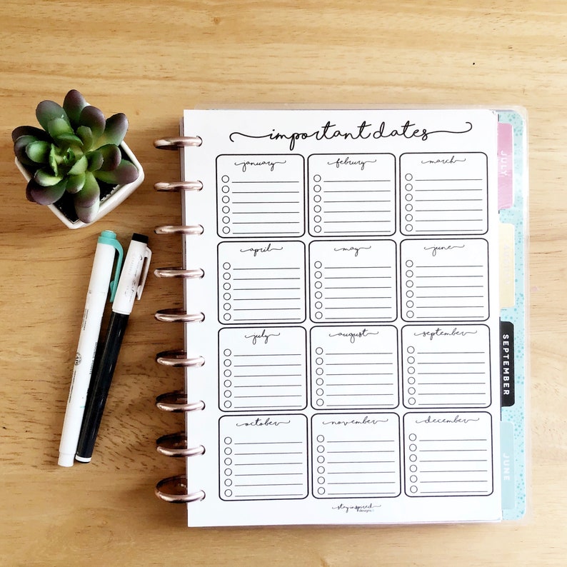 PRINTABLE BIG Happy Planner Important Dates Insert Happy Planner 12 ...