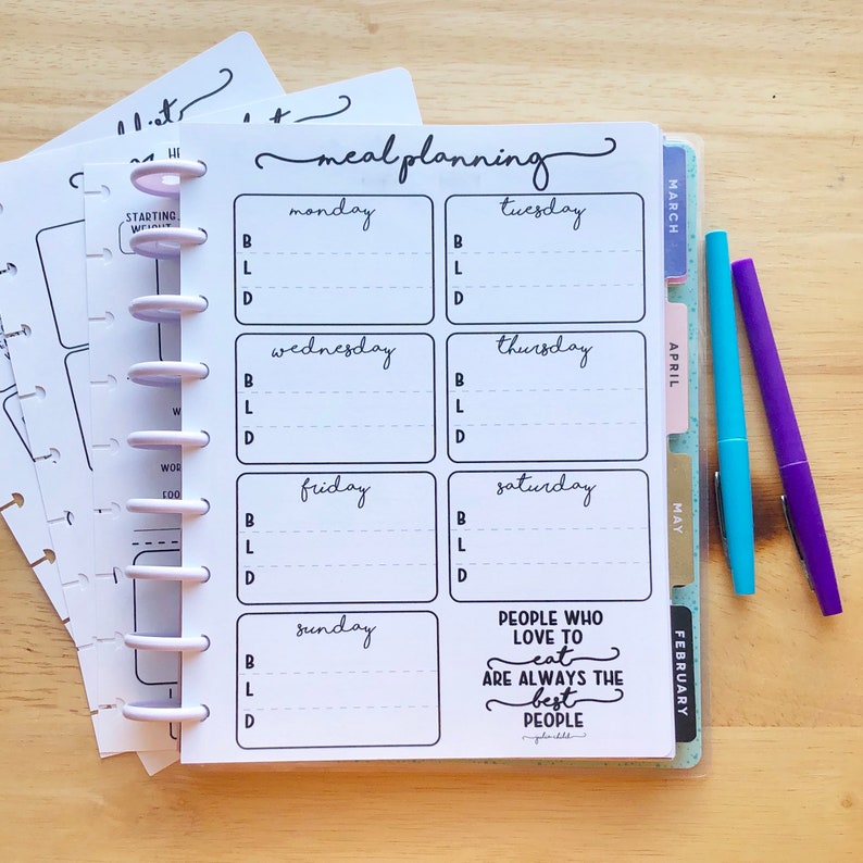 PRINTABLE CLASSIC Happy Planner Meal Planner Insert Happy Etsy
