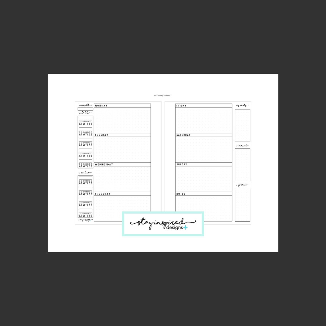 PRINTABLE A6 Planner Undated Weekly Pages - Etsy New Zealand