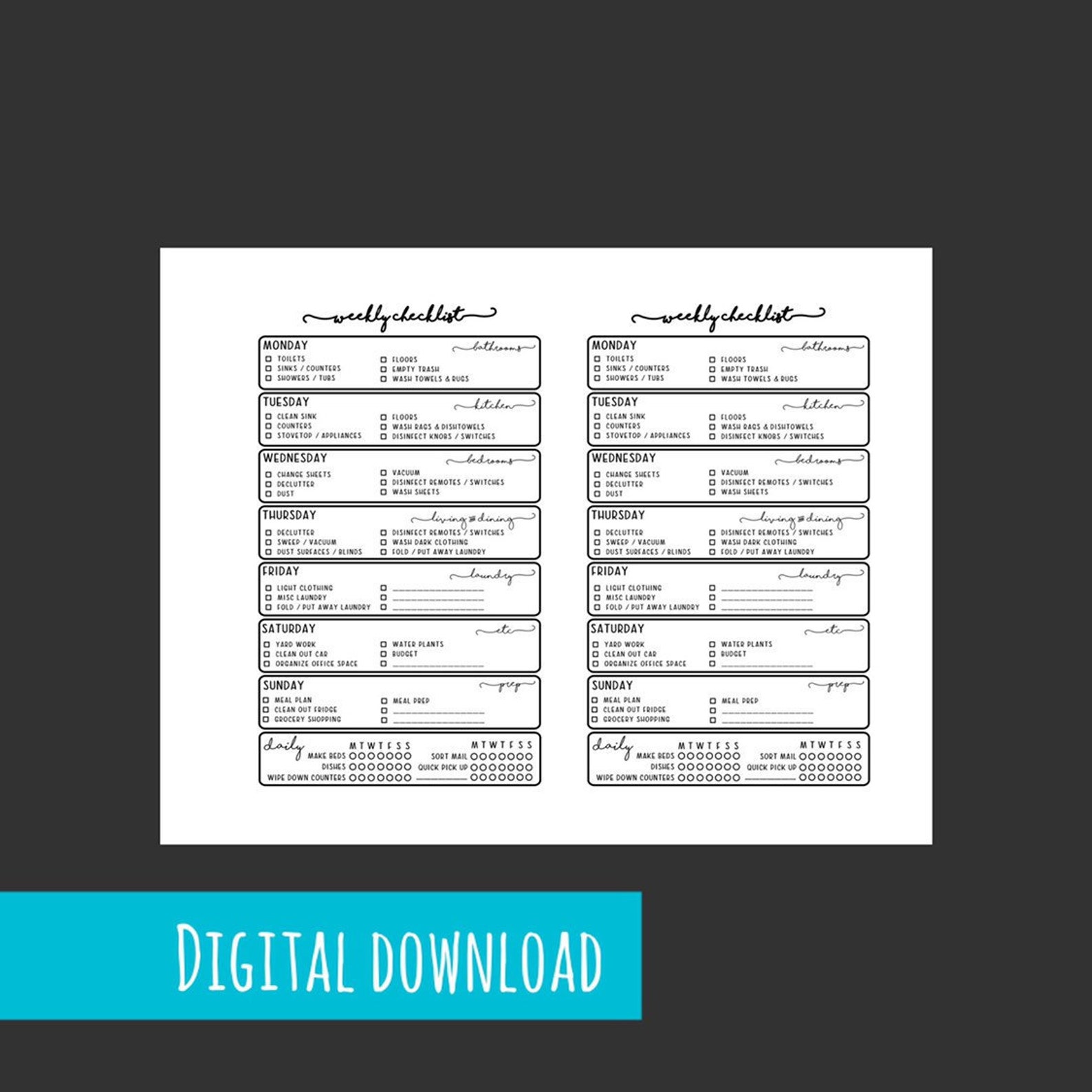 PRINTABLE MINI Happy Planner Cleaning Checklist Planner - Etsy
