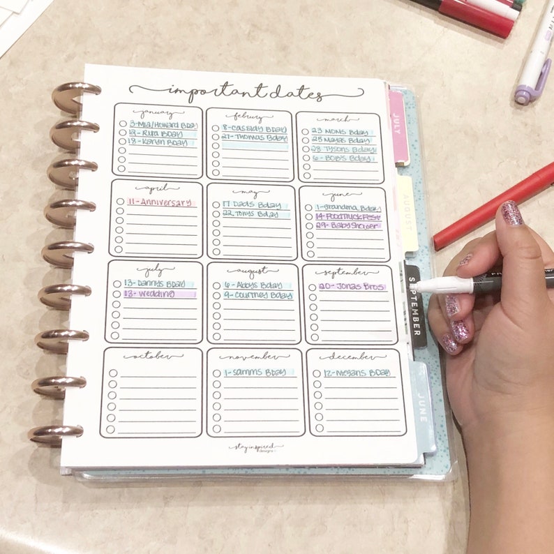 PRINTABLE BIG Happy Planner Important Dates Insert Happy Planner 12 ...