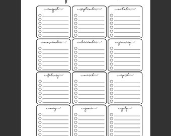 PRINTABLE - CLASSIC  Happy Planner | Important Dates Insert | Happy Planner Aug-July 12 Month Insert | BIG Happy Planner Insert