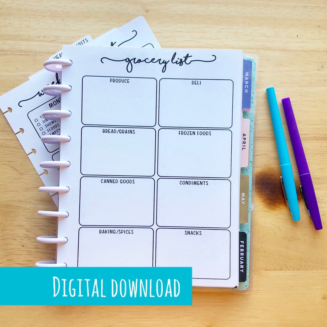 PRINTABLE - CLASSIC Happy Planner Grocery List Planner Insert | Happy ...