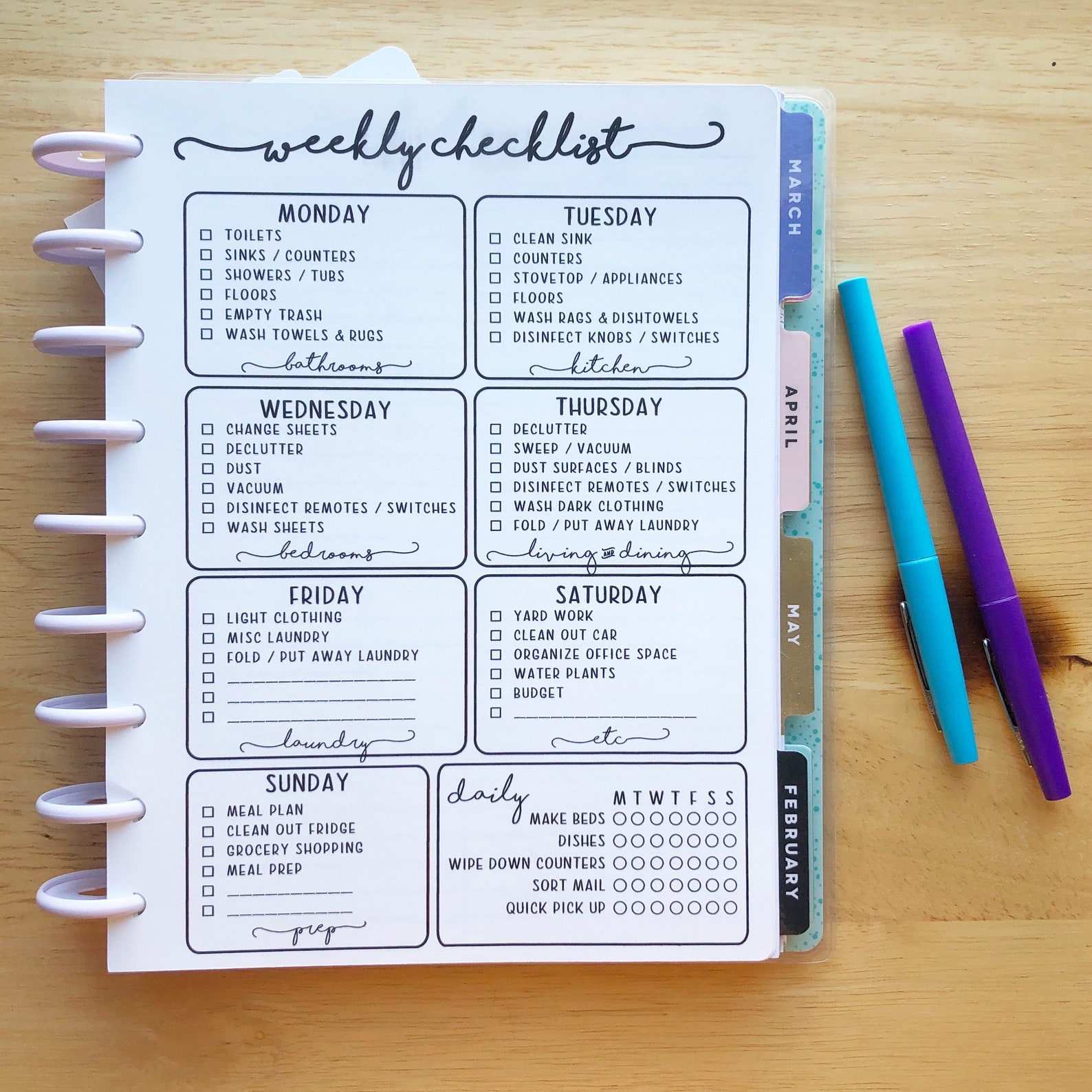 PRINTABLE CLASSIC Happy Planner Cleaning Checklist Planner | Etsy