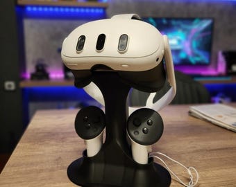 Meta Quest 3/3S VR Headset Stand with Controller Storage | Compact Desk Accessory