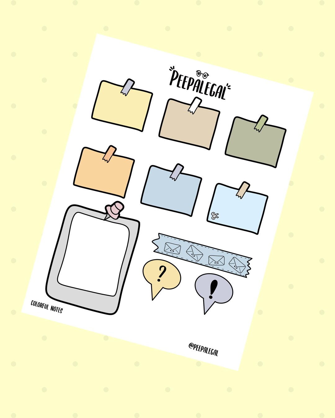 Colorful Notes Sticker Sheet || Hand Drawn Doodle Stickers for Journals ...