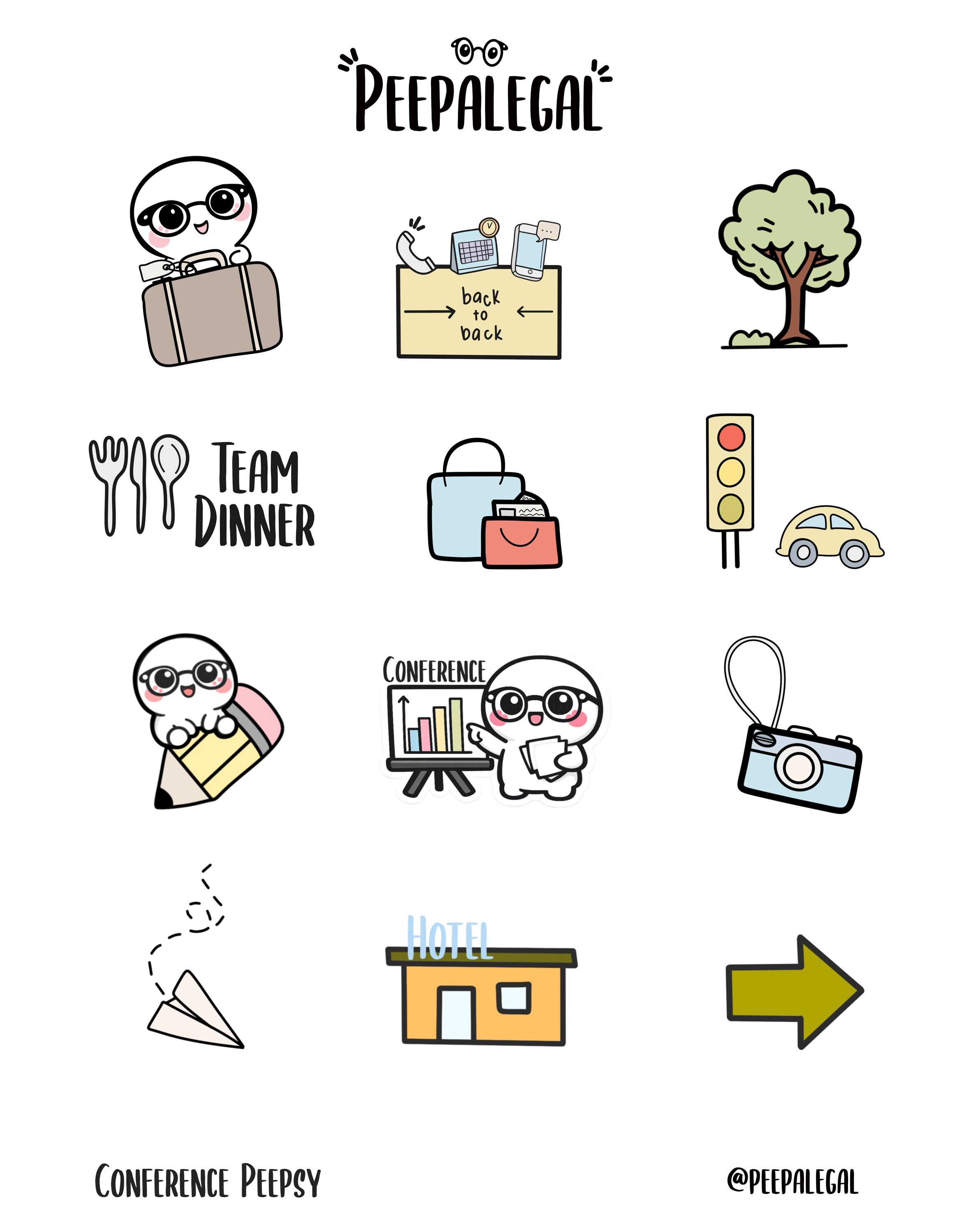 Conference Peepsy Sticker Sheet || Hand Drawn Doodle Stickers for ...