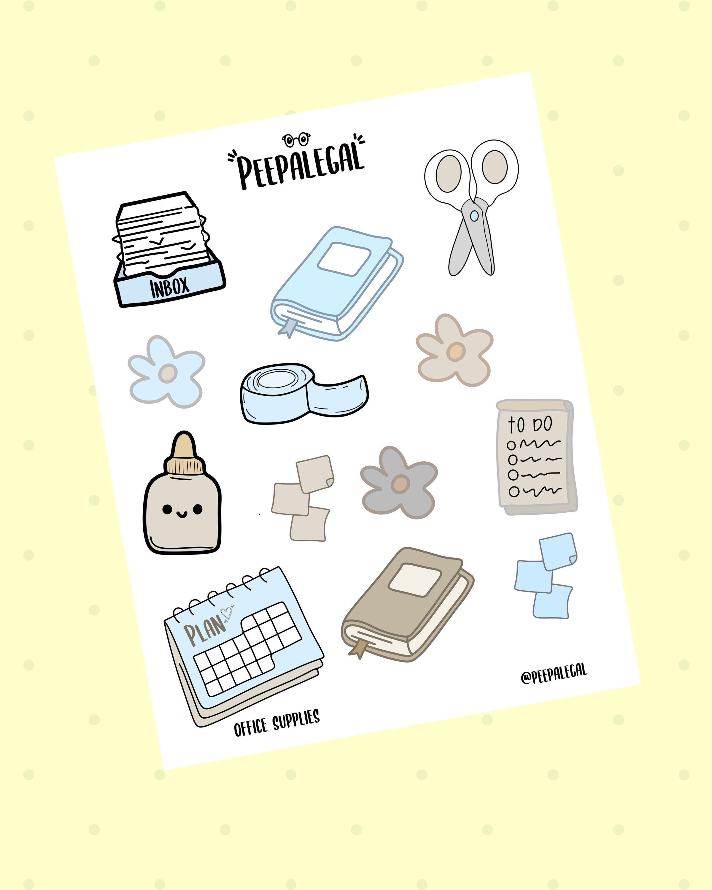 Office Supplies Sticker Sheet || Hand Drawn Doodle Stickers for ...