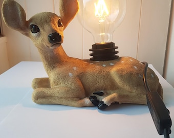 Deer Fawn Sculpture Lamp – Woodland Animal Light – Warm Glow Bulb – PAT Tested – Unique Rustic Home Decor