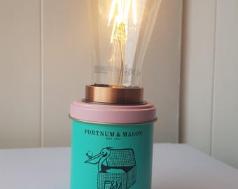Fortnum & Mason Micro Lamp – Upcycled Coffee Tin Light – Mini Edison Bulb – Toggle Switch – PAT Tested – Unique Gift