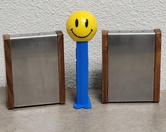 MCM Danish Modern Teak Wood/Metal Salt Pepper Shaker Tapered Square Rectangle