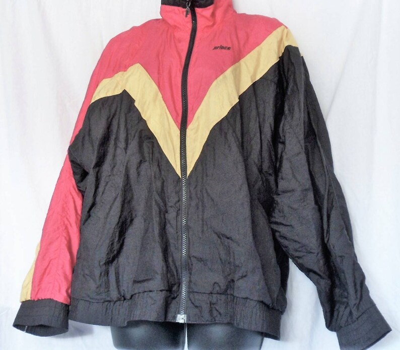 1990s Color Block Windbreaker Jacket Full Zip Black Neon Etsy