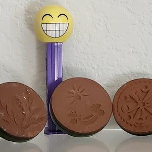 3 RYCRAFT Cookie Stamps, XMAS Candle, Pine Cone, Mandala, Holiday Baking, Vintage Clay Pottery Cookie Stamp