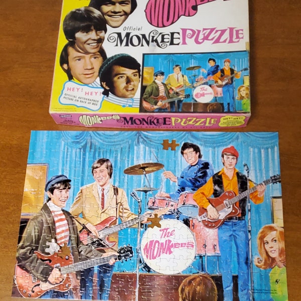 The Monkees Vintage 1967 Fairchild jigsaw puzzle #1580, The Stage Performance, 1960's Band, Davy Jones Mickey Dolenz Mike Nesmith Peter Tork