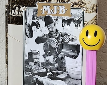 Lata de café MJB vintage de los años 80, 16,5 cm de alto – Escena de campamento vaquero del oeste