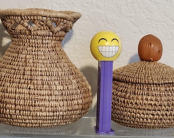 Vintage Pine Needle Baskets Long Leaf Woven 2 Different, One w/lid, Handcrafted Basket