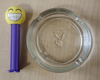 Vintage 1970's PLAYBOY Club Bunny Logo ASHTRAY Clear Round Glass - 4"