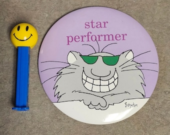 Vintage Sandra Boynton 6" Button STAR PERFORMER Cat Oversize Giant Pinback Button or Table Display 1990's Rare