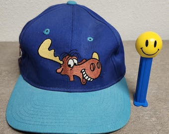 1993 Bullwinkle Moose Snapback Cap Blue w/Turquoise Brim American Needle Hat Vintage Cartoon