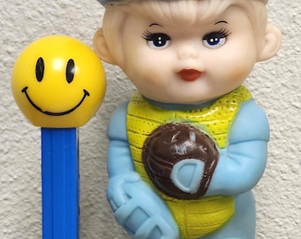 Vintage 1960s-70s Baseball Catcher Boy, Unmarked Vinyl Squeak Toy IWAI INDUSTRIAL