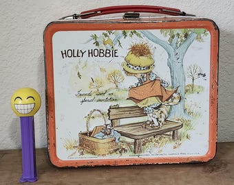 Holly Hobbie Lunch Box Red 1970s Aladdin Autumn Scene Metal Tin No Thermos