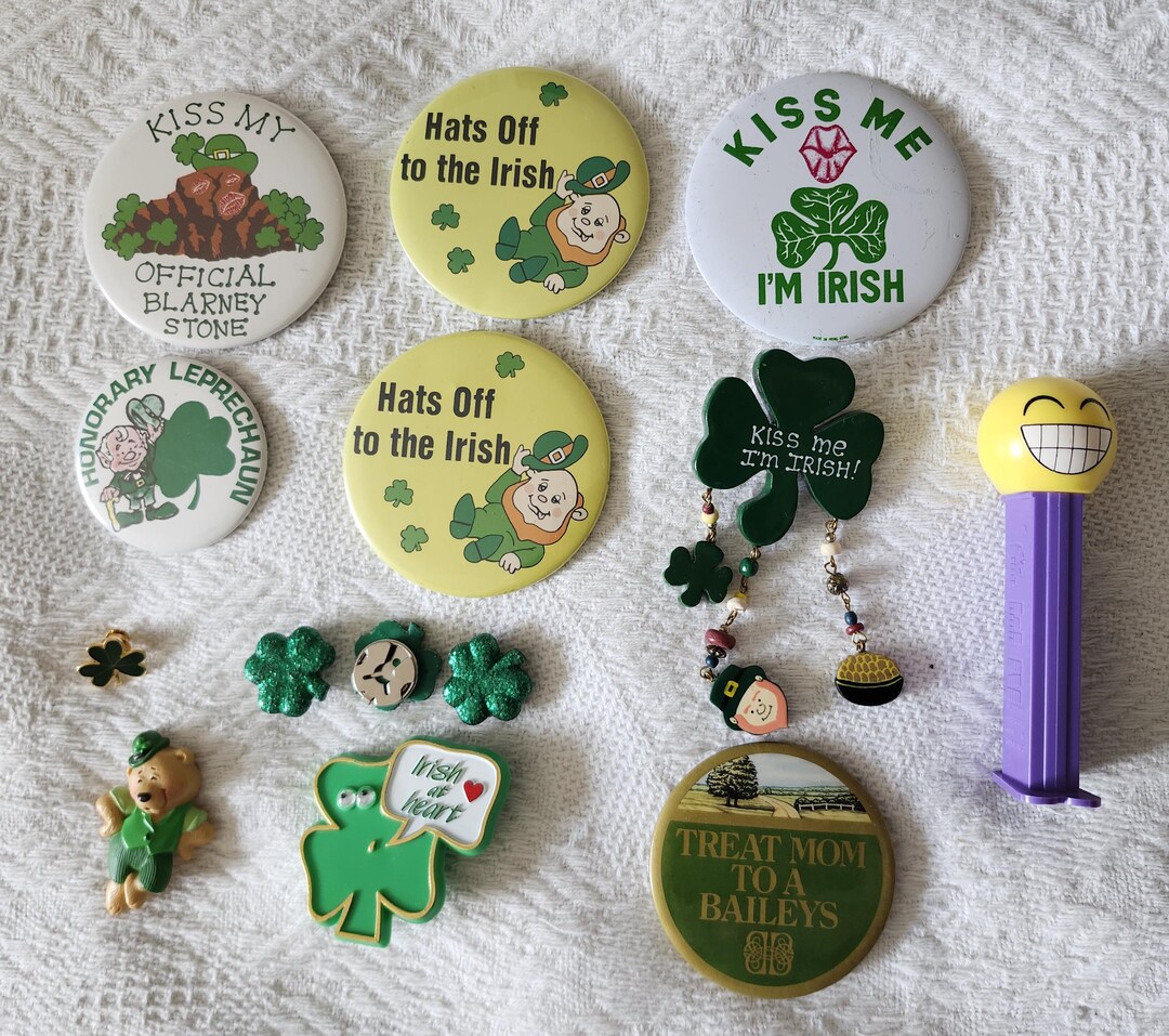 Lot of St Patrick's Day Irish Pinback Buttons, Lapel Hat Pins, Button ...
