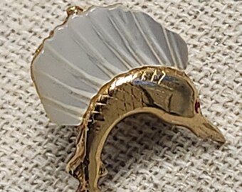 Vintage Swordfish Tie Tack Lapel Hat Pin MOP Gold-tone Sailfish Marlin Sport Fishing