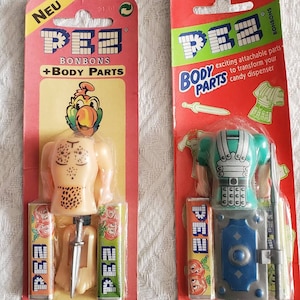 Vintage PEZ Body Parts New Old Stock Unopened on Cards, YOUR CHOICE : Tarzan or Soldier Original Pez candy