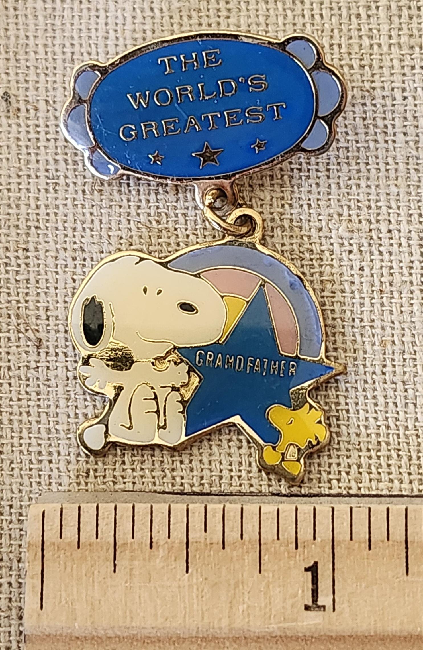 Geates Pin 1980's Peanuts World's Greatest Pin ~ Grand Father ~ Snoopy and ...