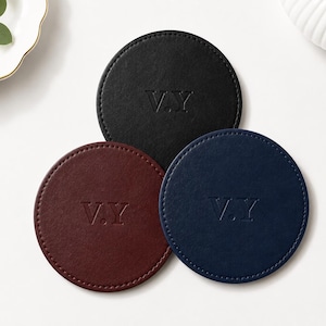 Personalized Initial Coaster Set of 4, Custom Monogram Leather Coaster, Personalized Gift, Housewarming Gift