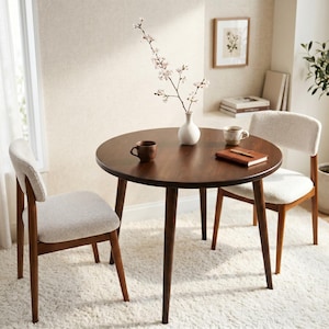 Solid Wood Round Dining Table, Mid-Century Modern Small Kitchen Table