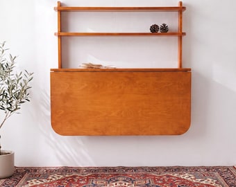 Folding Desk With Shelves, Wall Mounted Wooden Table