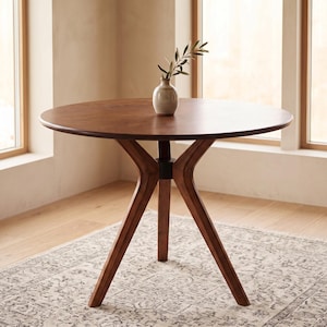 Round Dining Table, Solid Beech Wood Legs, Plywood Top, Modern Minimalist Kitchen Table