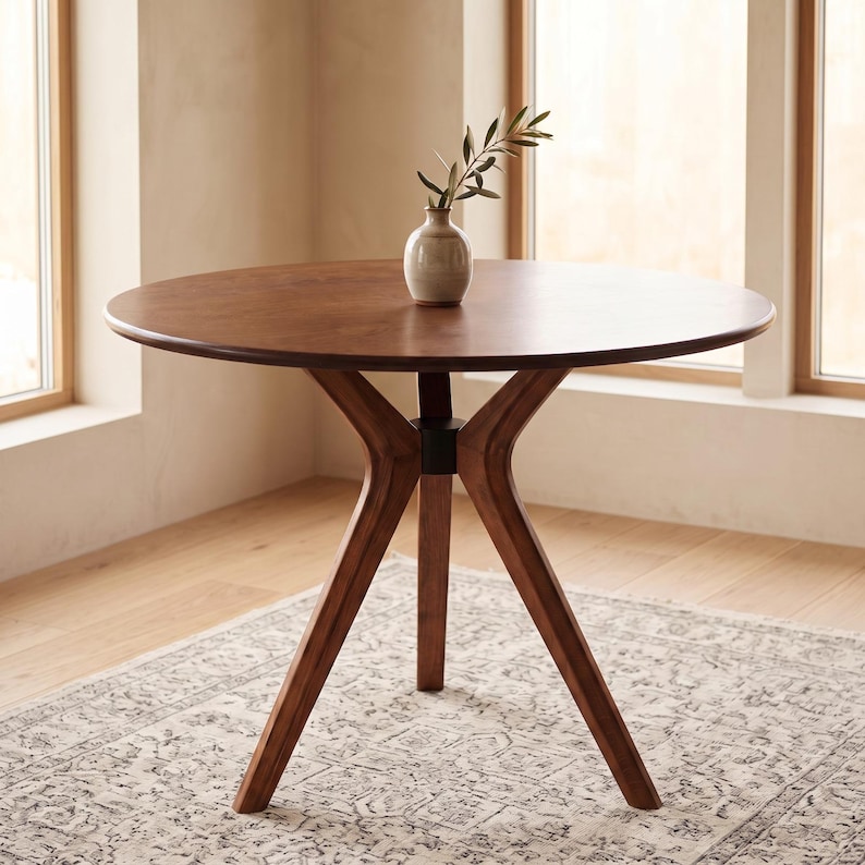 Round Dining Table, Solid Beech Wood Legs, Plywood Top, Modern Minimalist Kitchen Table image 2
