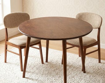 Round Wood Dining Table, Handmade Walnut Table, Modern Small Space Kitchen Furniture