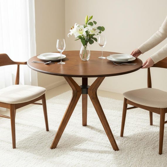 Round Dining Table, Solid Beech Wood Legs, Plywood Top, Modern Minimalist Kitchen Table