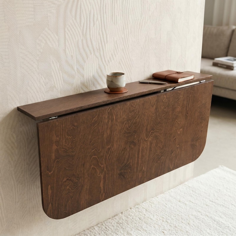 Wall Mounted Folding Desk with Shelves, Murphy Space-Saving Table