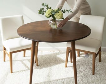 Ronde eettafel, handgemaakte walnotentafel, modern keukenmeubilair voor kleine ruimtes