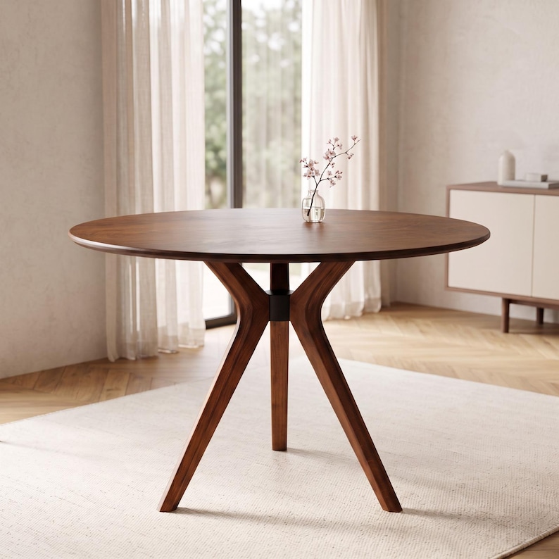 Round Dining Table, Solid Beech Wood Legs, Plywood Top, Modern Minimalist Kitchen Table image 9