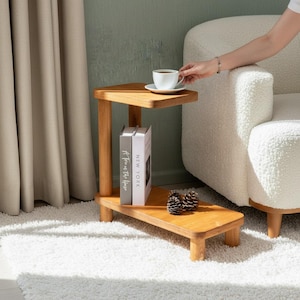 Mesita auxiliar de madera, mesa de centro minimalista moderna para sofá, muebles para espacios pequeños.